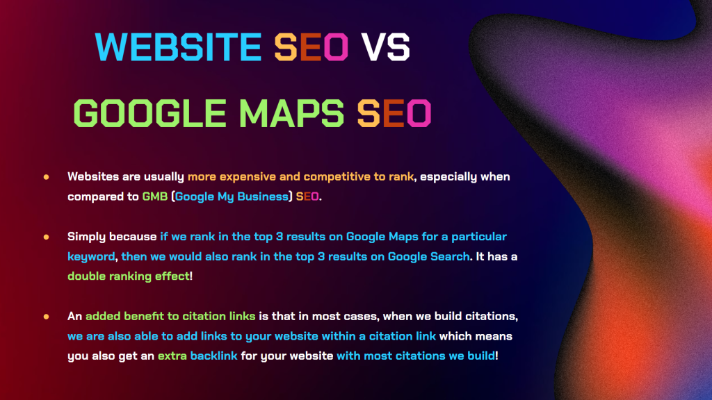 an informative infographic demonstrating the differences between website SEO and Google Maps Local SEO