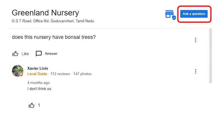 A boutique clothing shop business's GMB profile with pre-populated with Google My Business Q&A fully answered question