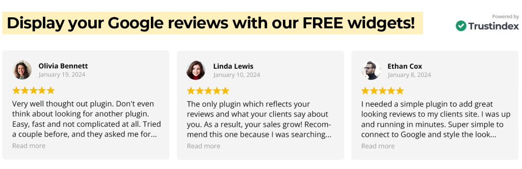  A website showcasing embedded Google reviews in a slider format, enhancing credibility and engagement