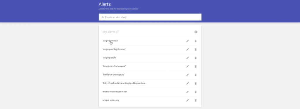 A screenshot of creating a google alerts to remind the user to audit and update the accuracy of NAP data information on a regular basis.