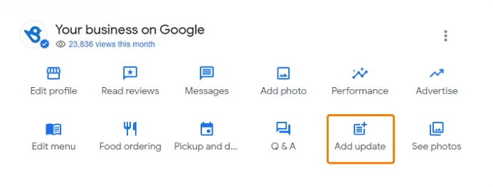 Screenshot showcasing how to add an update for your Google My Business Updates Section