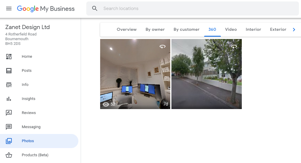 Screenshot showing the process of uploading your google 360 virtual tour for your google business profile