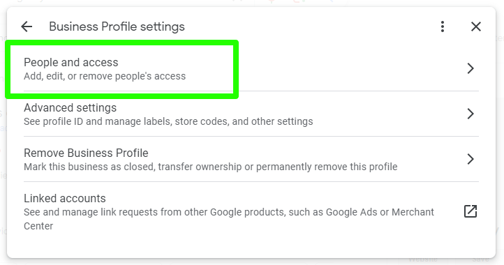 Screenshot showing you how how to remove a manager from your google business profile Part 1