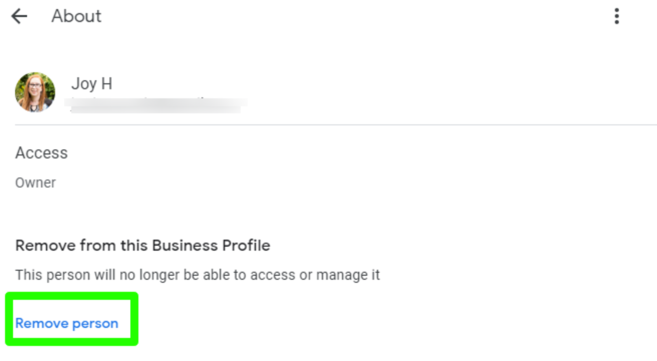 Screenshot showing you how how to remove a manager from your google business profile Part 2