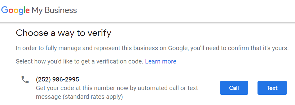 Screenshot showing How To Verify Google Business Listing with Phone Verification