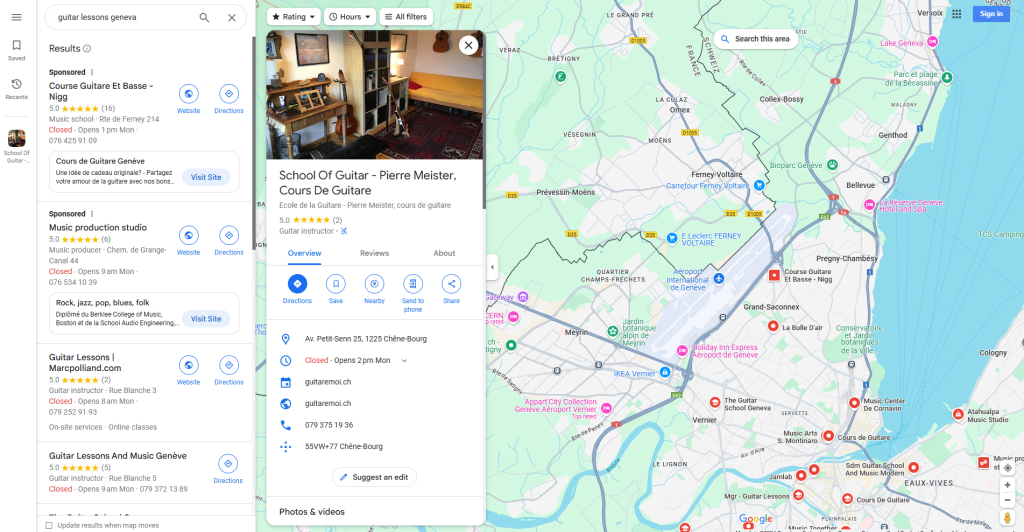 How to find guitar lessons using Google Maps search feature