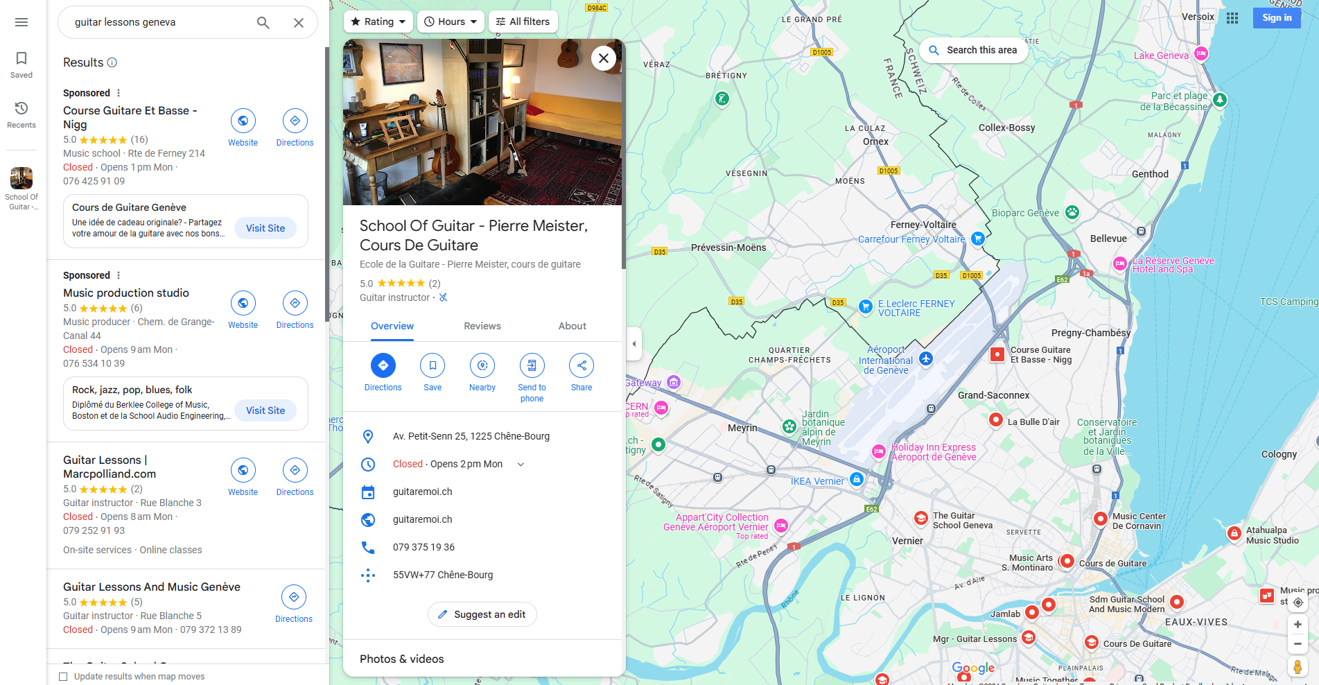 How to find guitar lessons using Google Maps search feature