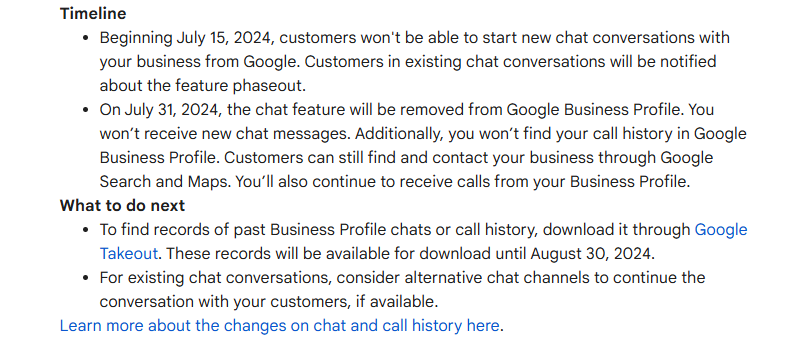 In a statement made by Rick Saxe an Employee from Google had to say this about Google business profile chat and call history