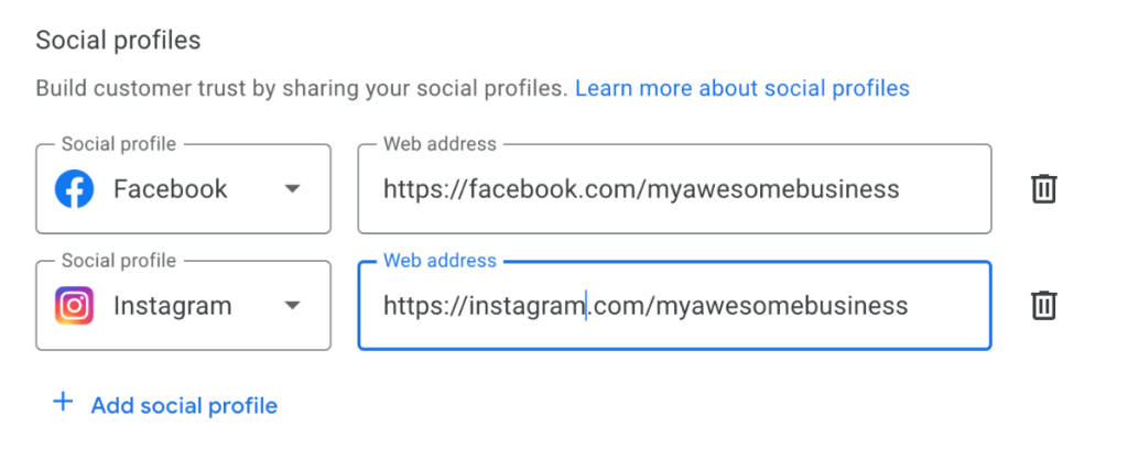 Adding your Instagram and Facebook and other social media accounts to your Google Business Profile