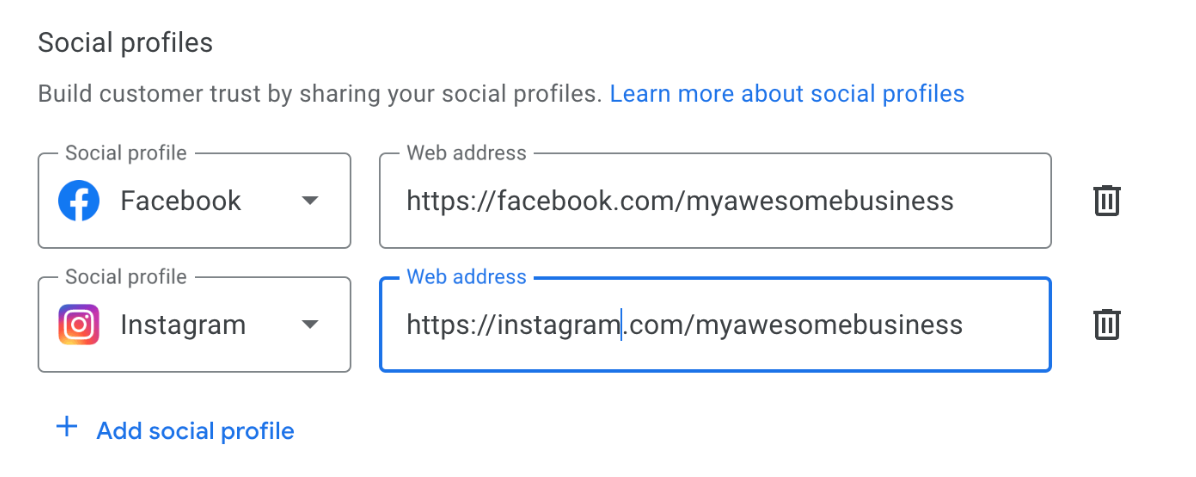 Adding your Instagram and Facebook and other social media accounts to your Google Business Profile