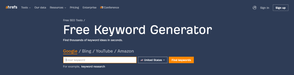 Ahrefs Free Keyword Generator Free Online SEO Tool