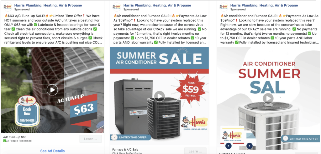 Example screenshot of how to run facebook ads for a plumbing business