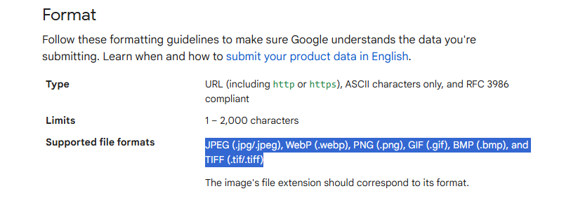 Google Shopping and Google Merchant Center's recommended and accepted types of File Format