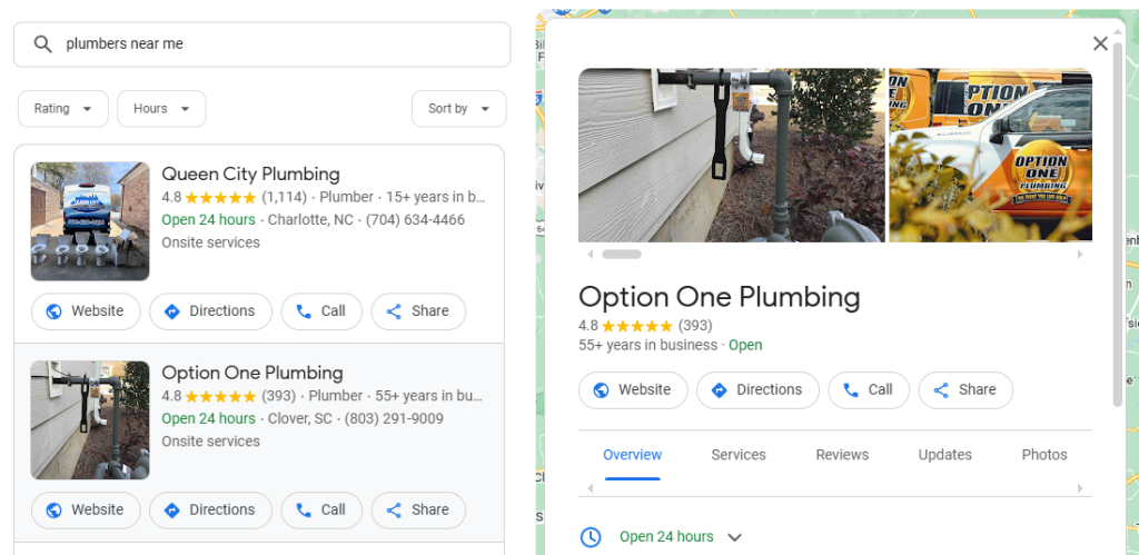 Using GBP Local SEO for Plumbers in an example when comparing Facebook Ads vs. GBP Local SEO