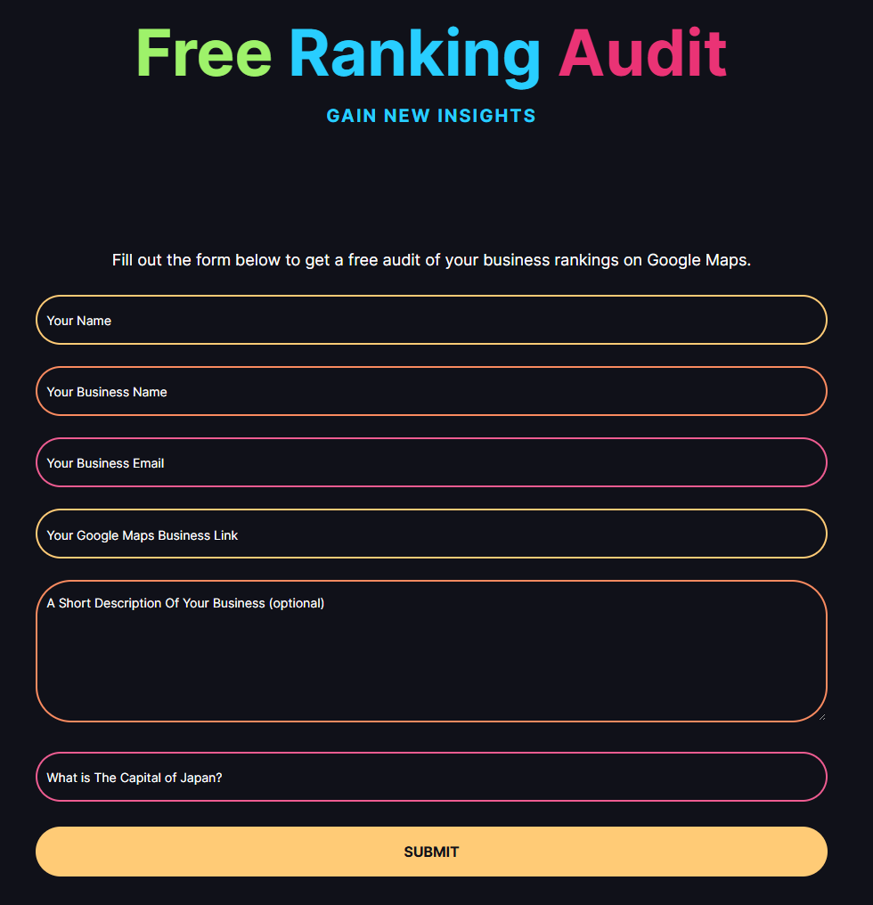 Visit our contact page to apply for your free ranking audit and get your GBP ranking report emailed to you