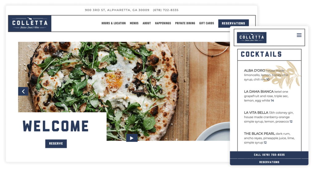 Website example for an Italian restaurant business