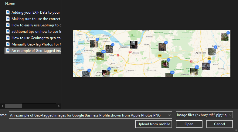 screenshot of the process of uploading your photos to the geo-tagging tool