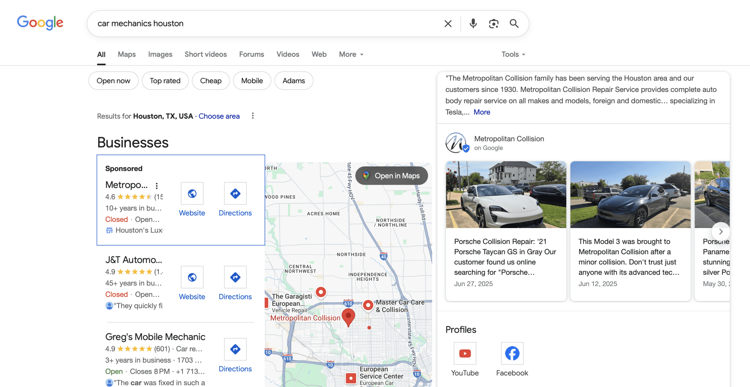 GBP updates post example of a car dealer showcasing cars for sale via GBP update posts